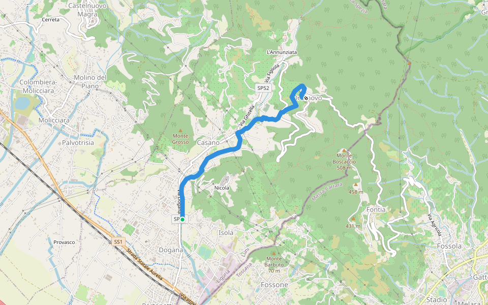 Isola - Lungo Parmignola - Ortonovo walking route map in Casano