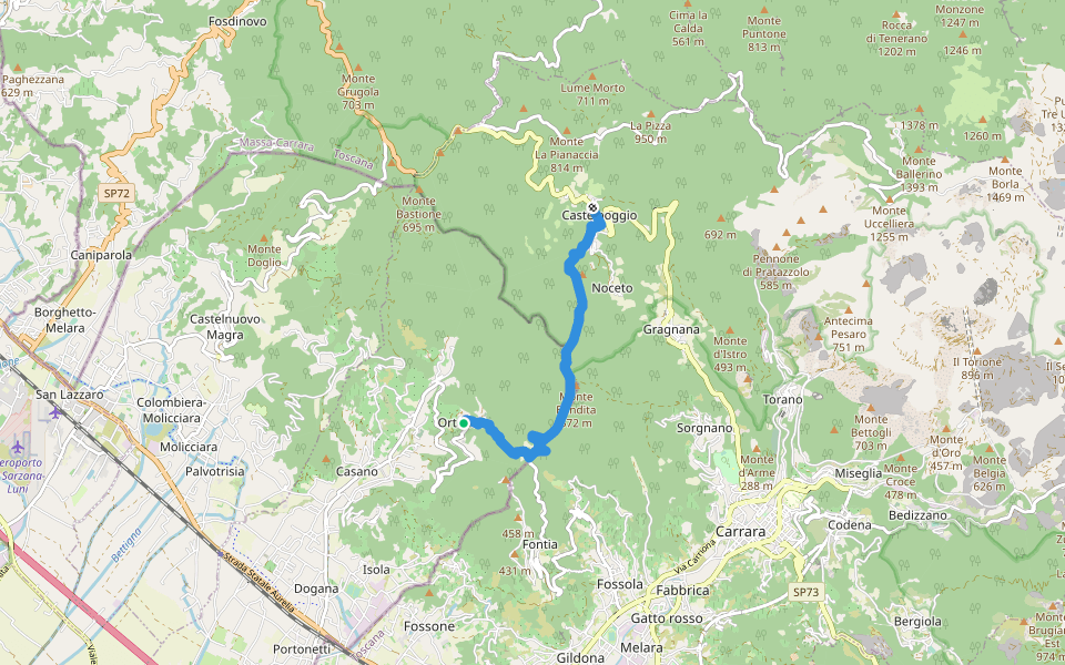 Ortonovo - La Foce – M. Bandita – Castelpoggio walking route map in Ortonovo