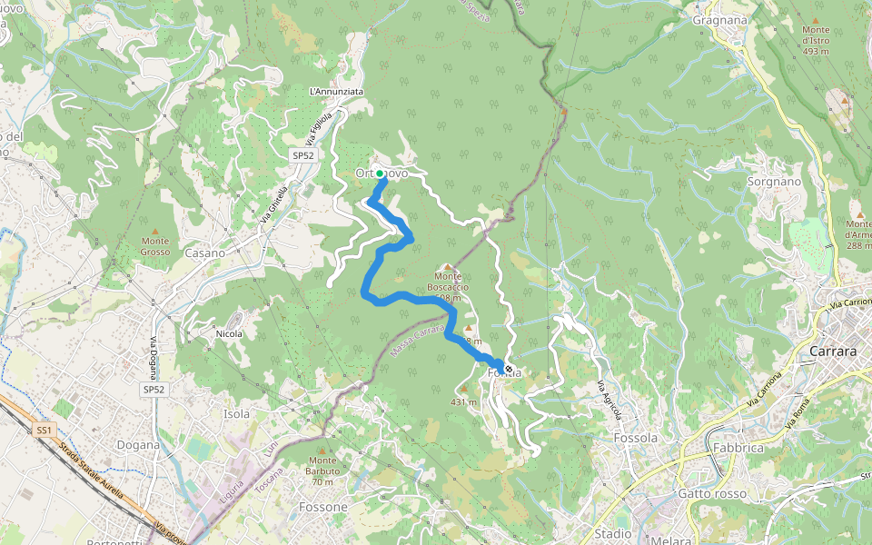 Ortonovo - Madonna Del Mirteto - Fontia (Sentiero Dei Colombi) walking route map in Ortonovo