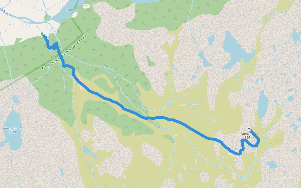 Fannafjellet walking route map in Øvre Espedal