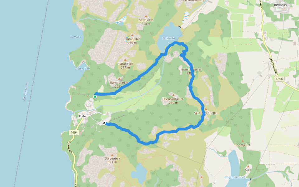 Jødestadfjellet walking route map in Dale