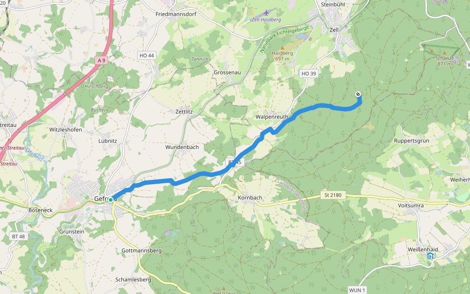 Gefrees-Saalequelle walking route map in Gefrees