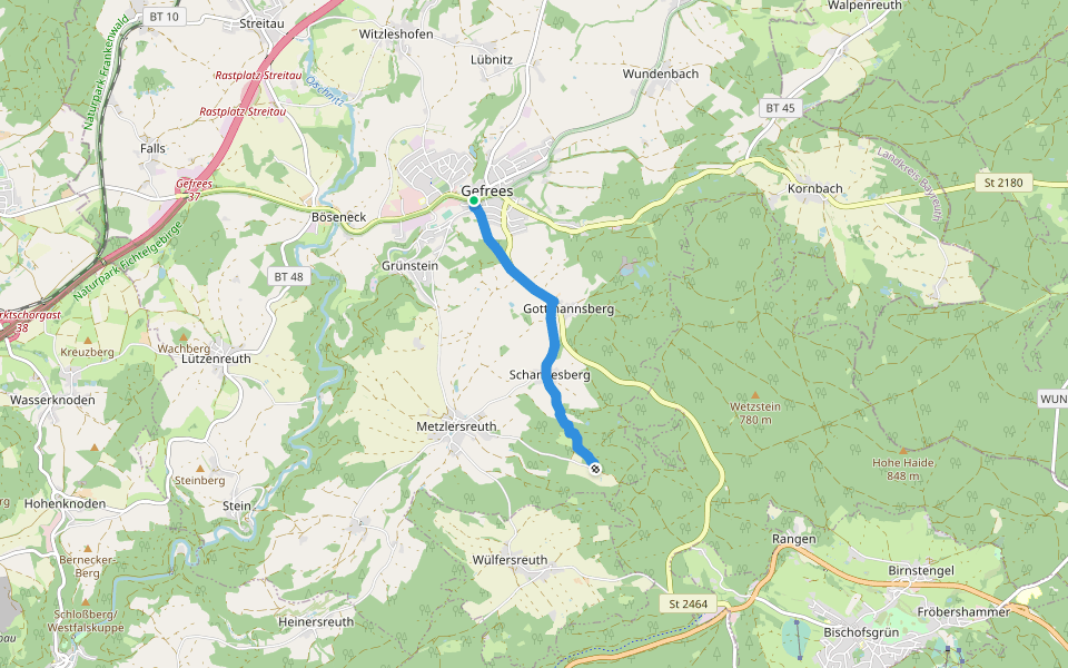 Gefrees-Schweinsbach walking route map in Gefrees