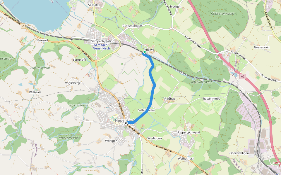 Adelwil - Neuenkirch walking route map in Sempach