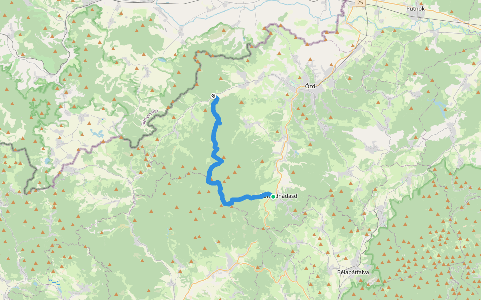 P (Partizán út) walking route map in Borsodnádasd