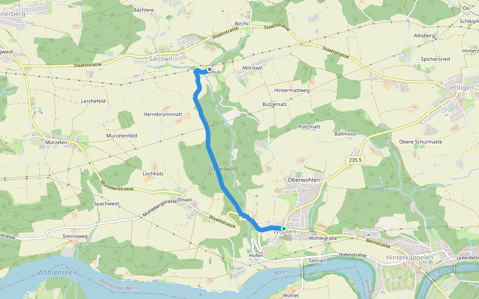 Wohlen - Grabenmüli walking route map in Wohlen bei Bern