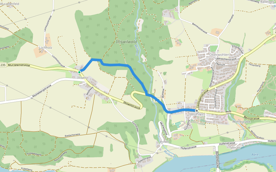 Illiswil - Wohlen walking route map in Wohlen bei Bern