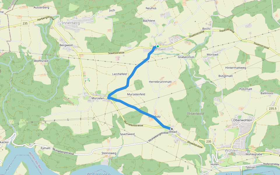 Säriswil - Illiswil walking route map in Wohlen bei Bern
