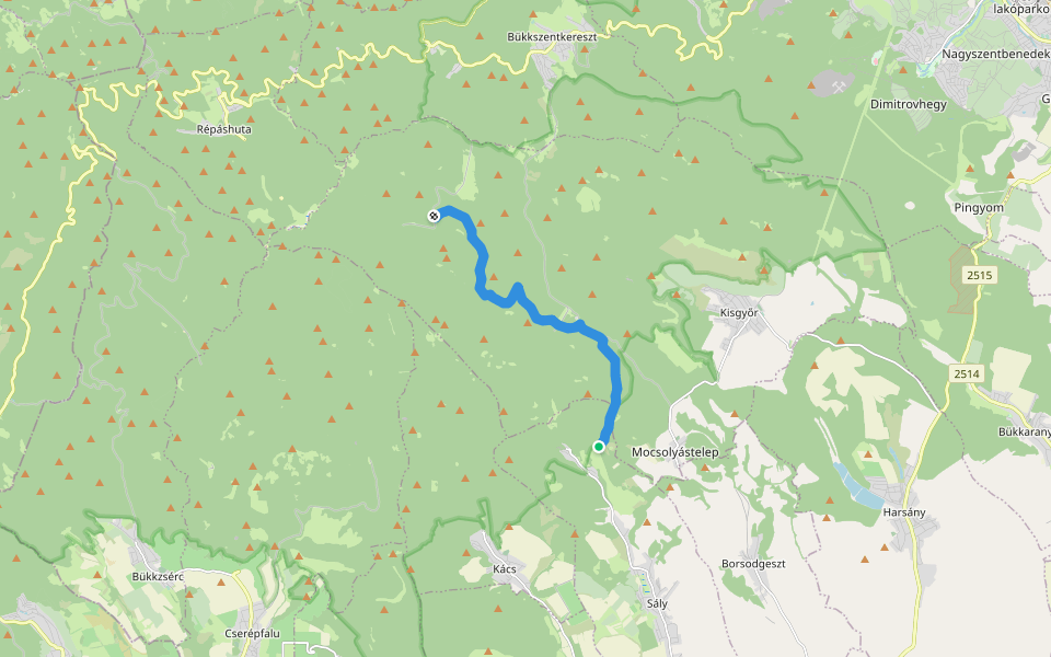K+ (Sály – Alsó-Nyír-mező) walking route map in Sály
