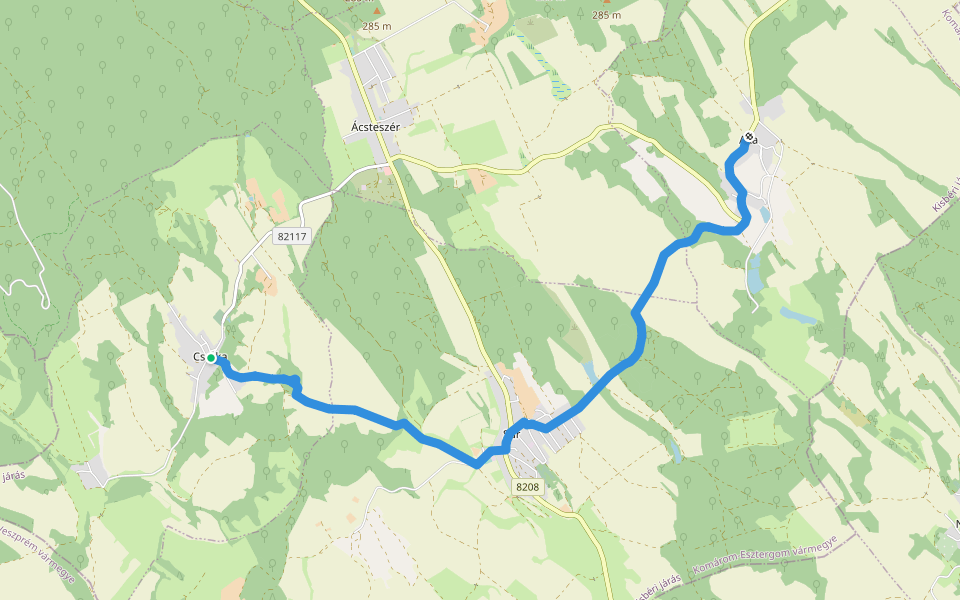 P (Csatka – Súr – Aka) walking route map in Csatka