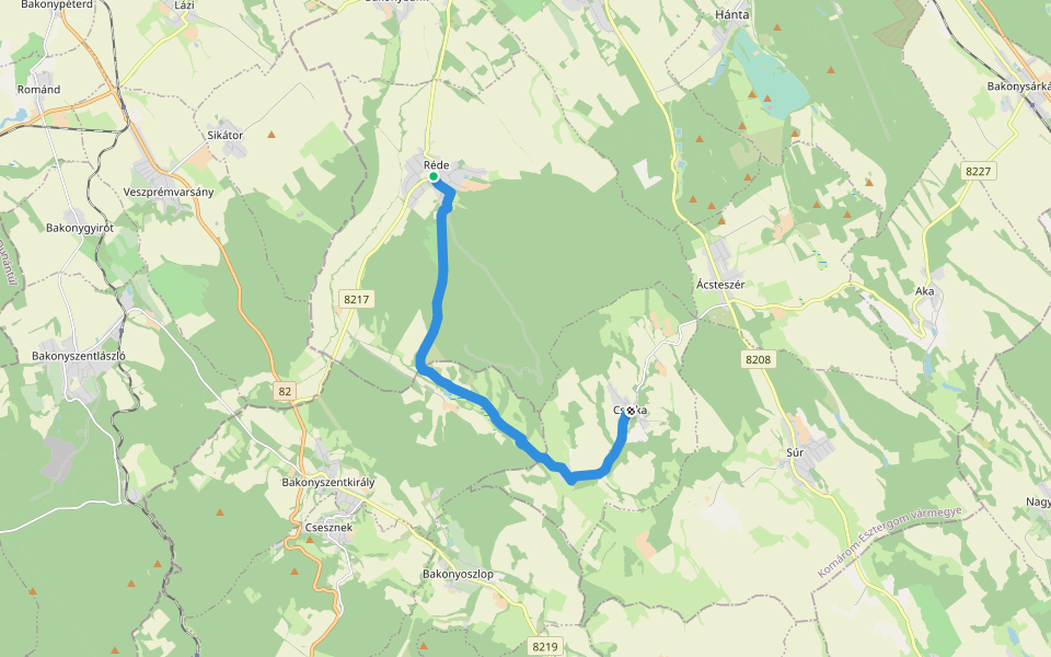 P (Réde – Csatka) walking route map in Réde