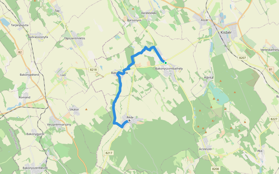 P (Bakonyszombathely – Bakonybánk – Réde) walking route map in Bakonyszombathely