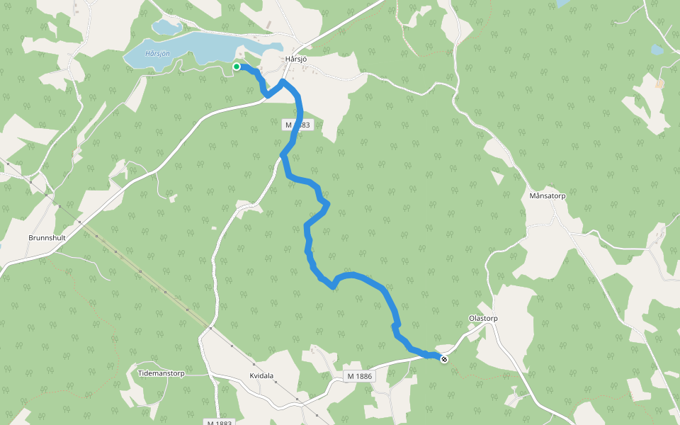 Skåneleden 2, Etapp 1: Hårsjö-Olastorp walking route map in Hårsjö