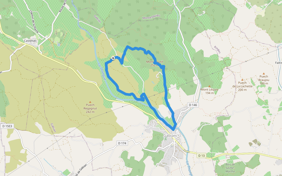 Gabian et la rivière la Thongue walking route map in Gabian