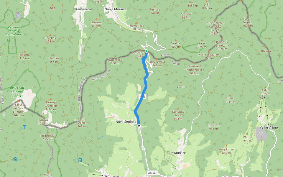 [Ž] Nová Seninka - Kladské sedlo (CZ/PL) walking route map in Staré Město