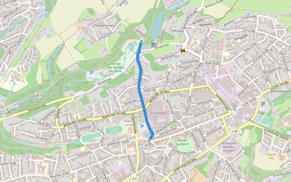 Neanderlandsteig Zuweg Wald walking route map in Solingen