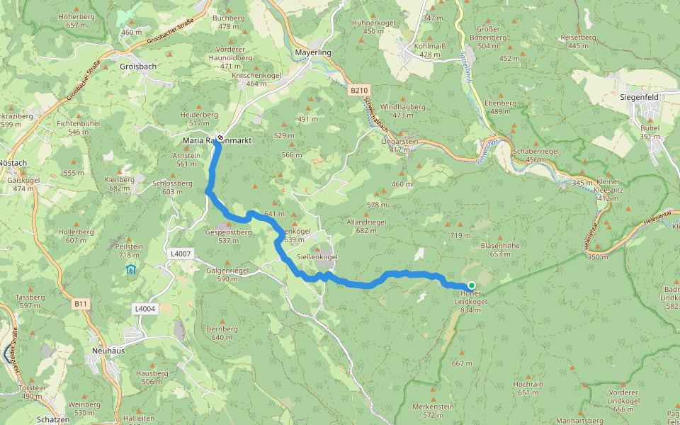 Maria Raisenmarkt - Hoher Lindkogel walking route map in Alland