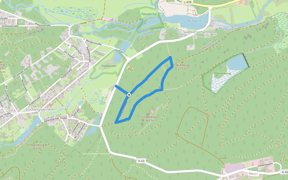 Skulpturenweg Ludwigswinkel walking route map in Ludwigswinkel