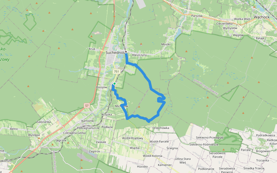 szlak niebieski Berezów - Suchedniów walking route map in Suchedniów