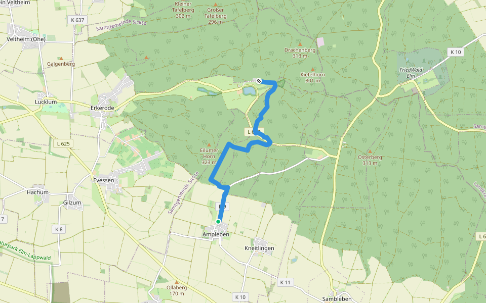Zielwanderweg Reitling-Ampleben walking route map in Kneitlingen