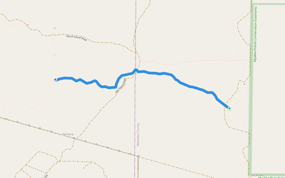 Bee Island Crosstrail walking route map in Myakka City