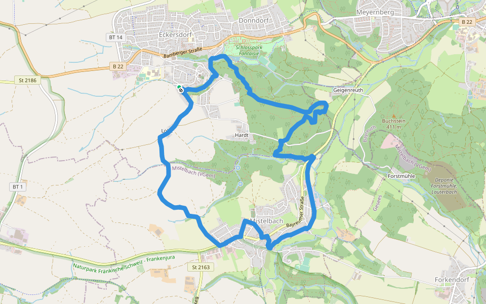 Mistelbach Rundwanderweg "Markgräfin-Wilhelmine-Weg" walking route map in Eckersdorf