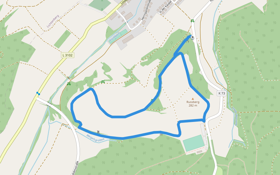 Rundwanderweg Fischbachtal Ruhehain 1: Rußberg-Weg walking route map in Fischbachtal