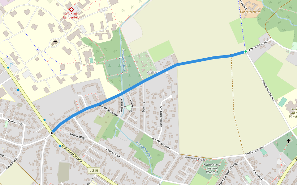 Neanderlandsteig Zuweg Reusrath Mitte walking route map in Langenfeld (Rheinland)