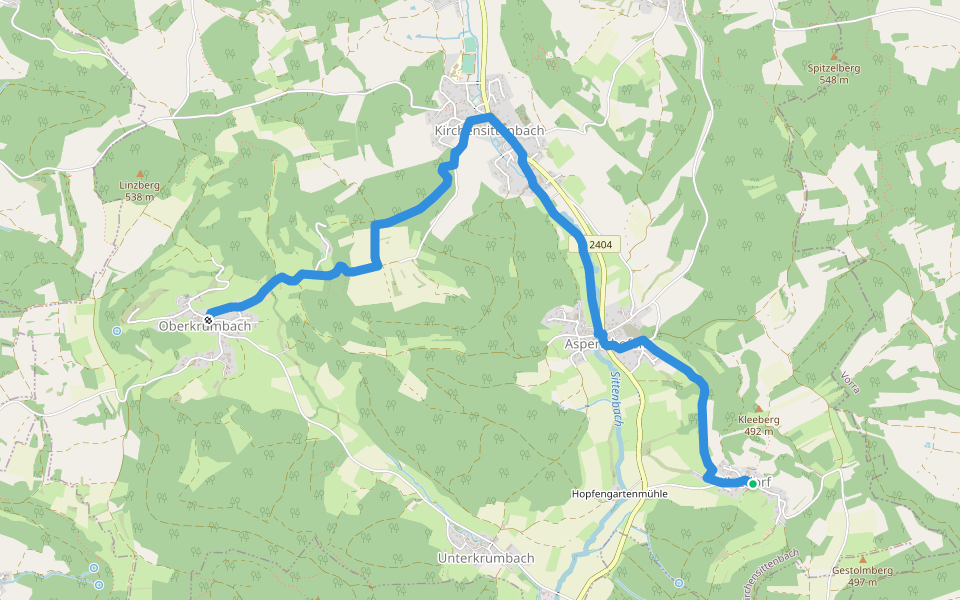 Oberkrumbach-Kleedorf walking route map in Kirchensittenbach