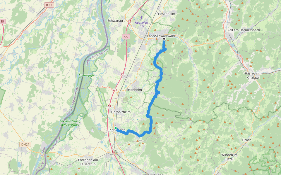Kenzingen - Lahr walking route map in Kenzingen