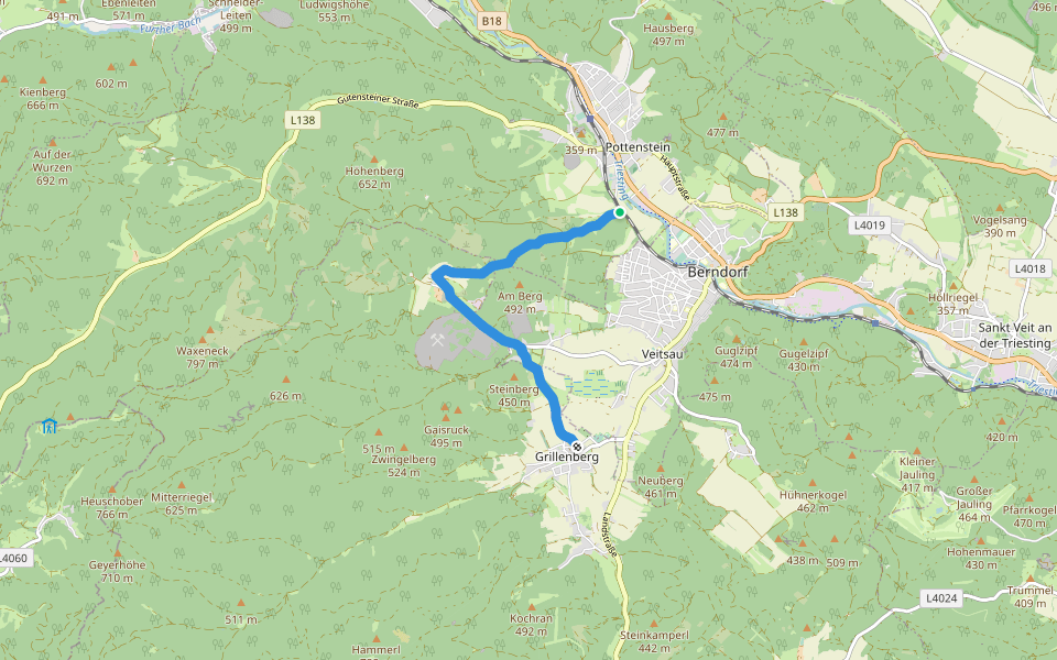 Pottenstein - Pöllau - Grillenberg walking route map in Berndorf