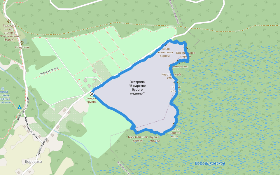 Экотропа "В царстве бурого медведя" walking route map in Boroviki