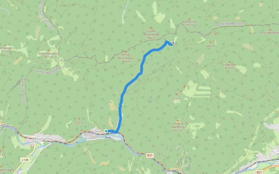 Oed - Anschluß WWW 201A u. 231 walking route map in Oed