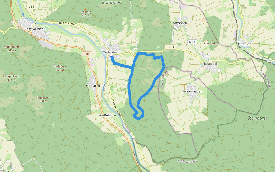 Vom Oedelsheimer Wesertal zum Spiekerberg walking route map in Wesertal