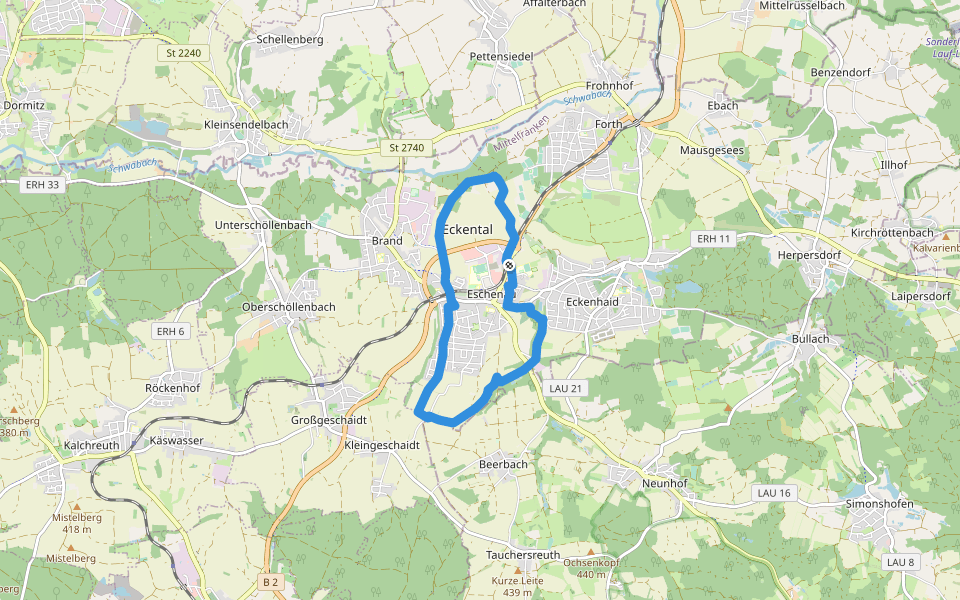 Wanderrundweg um Eschenau walking route map in Eckental