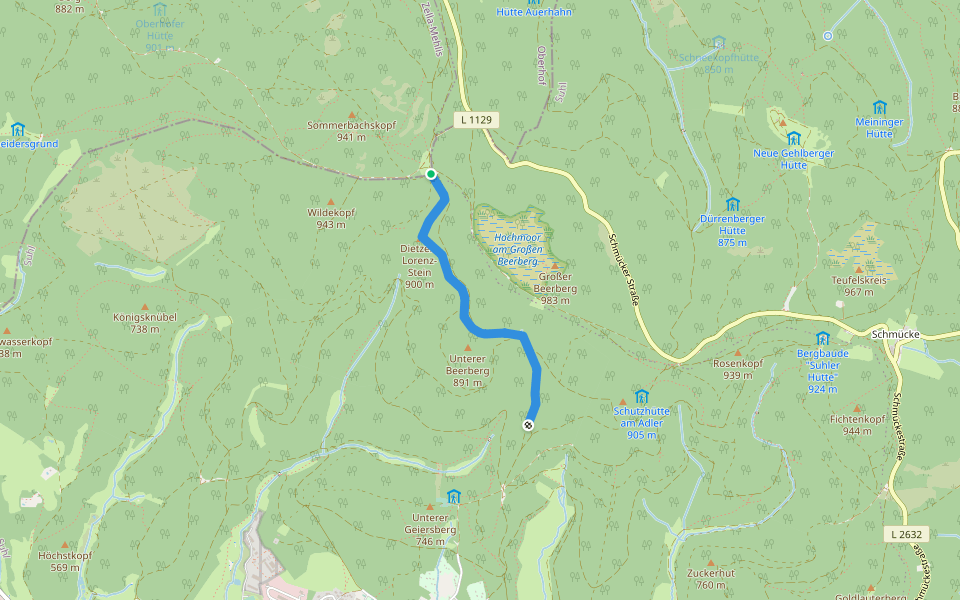 Rennsteig-Leiter Suhl-Goldlauter / Heidersbach walking route map in Zella-Mehlis