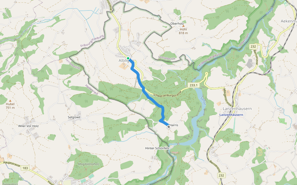 Albligen - Harris walking route map in Schwarzenburg