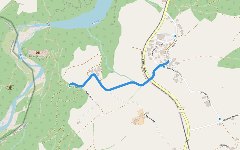 Schlössli - Steinhus walking route map in Schwarzenburg