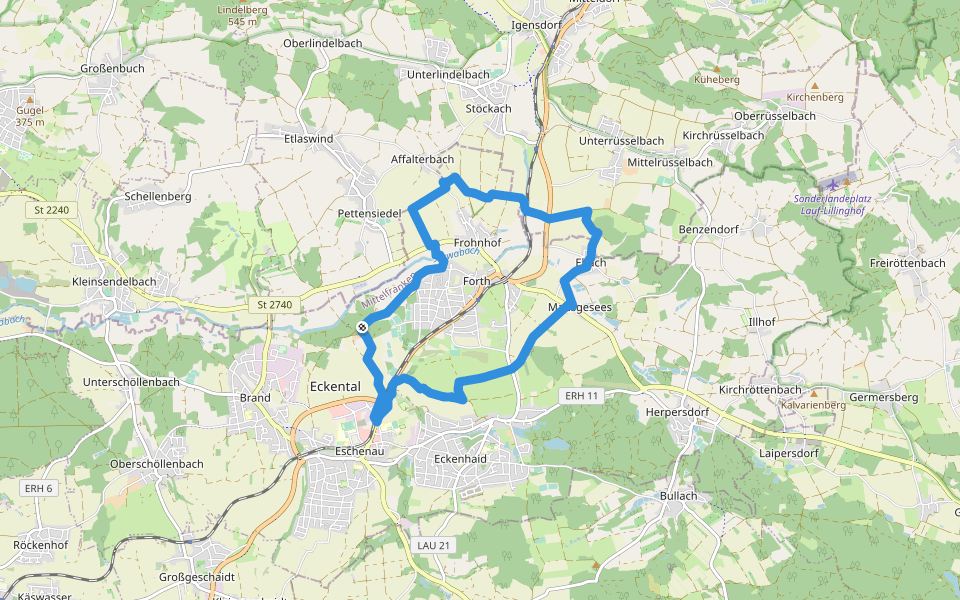Wanderweg Rundweg um Forth walking route map in Eckental