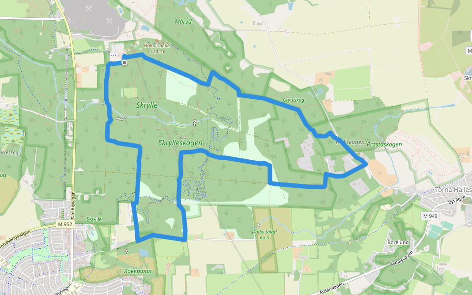 Grön 10 000 m walking route map in Hardeberga