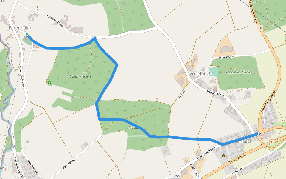 Ferenbalm Kirche - Rizenbach walking route map in Ferenbalm