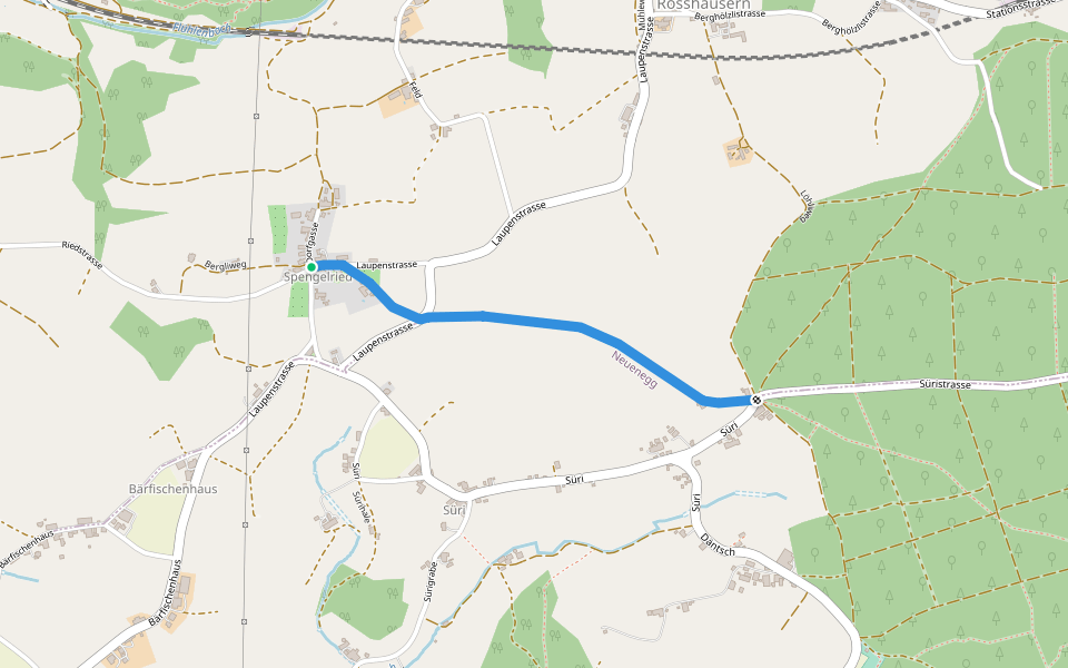 Spengelried - Süri walking route map in Mühleberg