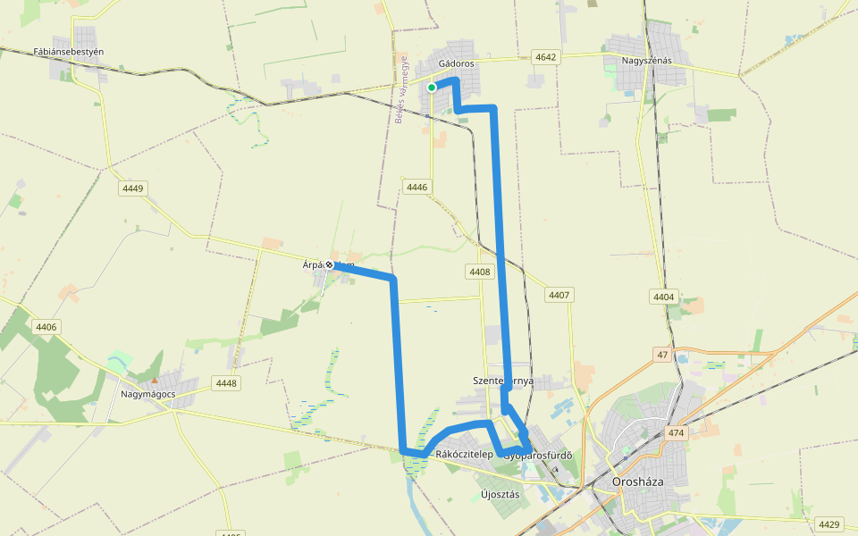 K+ (Árpádhalom – Orosháza, Gyopárosfürdő – Gádoros) walking route map in Gádoros