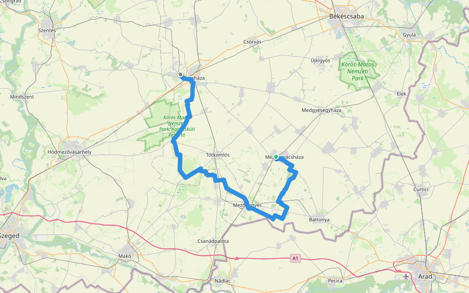 P (Orosháza – Mezőkovácsháza) walking route map in Mezőkovácsháza