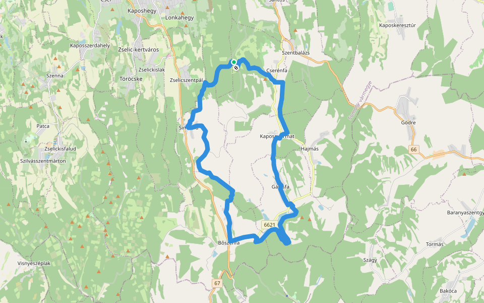 Z (Zselici 4 fa túra) walking route map in Cserénfa