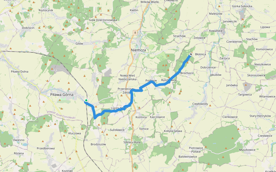 Piława Górna - Przełęcz nad Błotnicą walking route map in Piława Górna