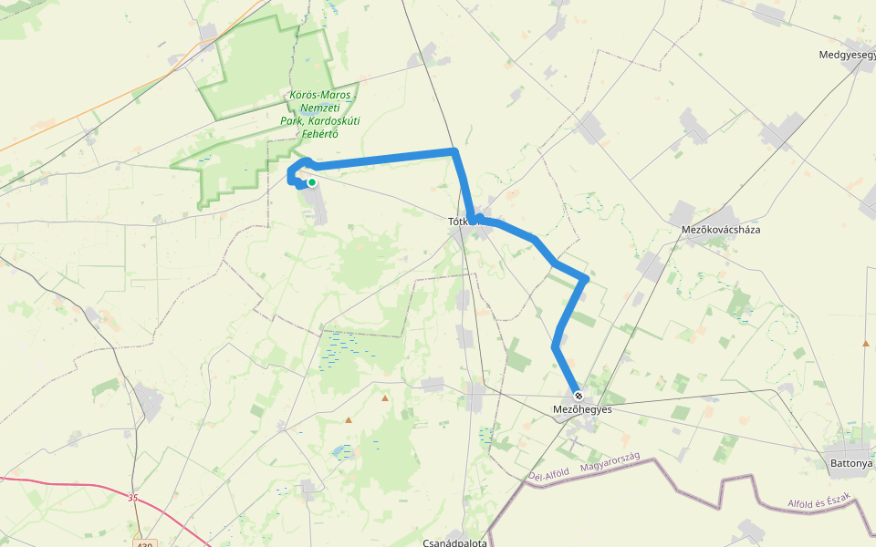 S (Békéssámson – Tótkomlós – Mezőhegyes) walking route map in Békéssámson