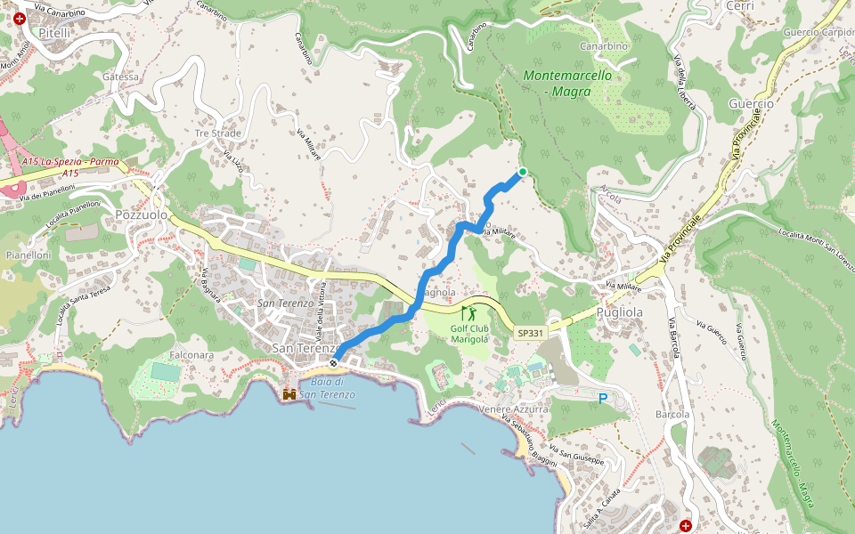 San Terenzo - Bagnola – Solaro – P.so della Cisterna walking route map in Lerici