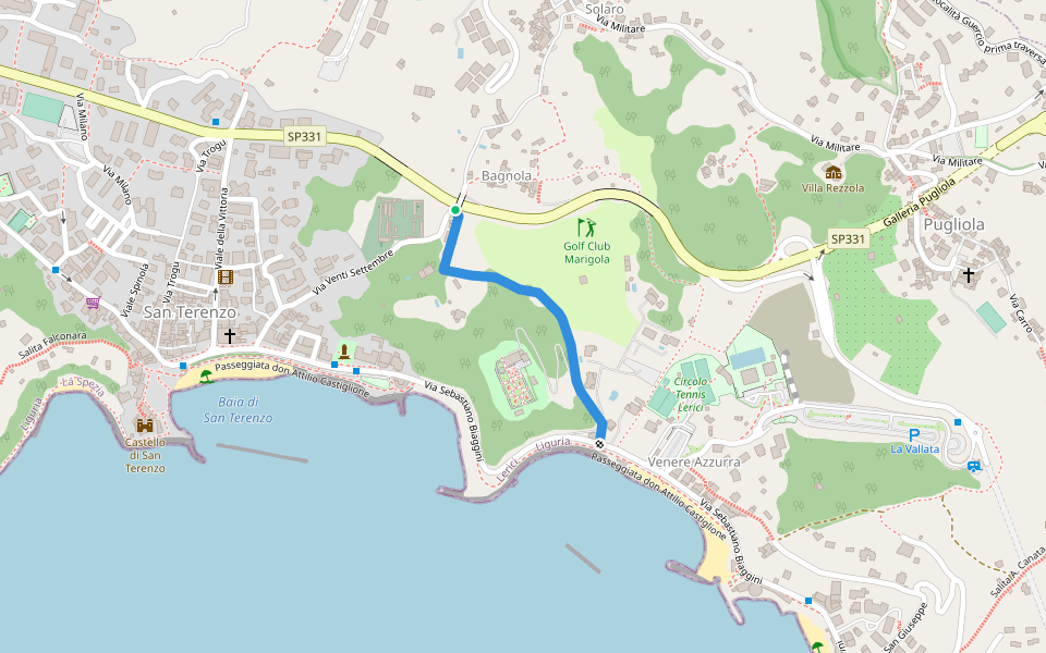 Venere Azzurra - Bagnola walking route map in Lerici