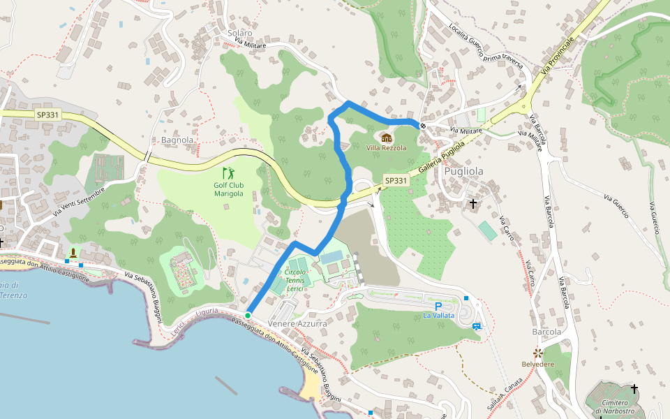 Venere Azzurra – Pugliola walking route map in Lerici